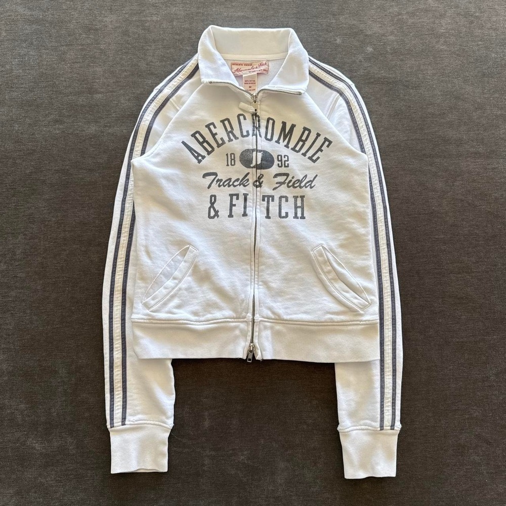 Vintage Abercrombie & Fitch Track & Field White Zip Up Jacket Y2K Small